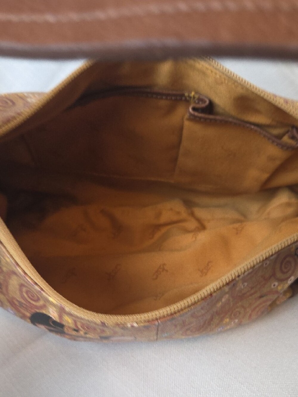 ICON Mustard Yellow Shoulder Bag with Brown Trim and Decorative Print - Picture 9 of 9